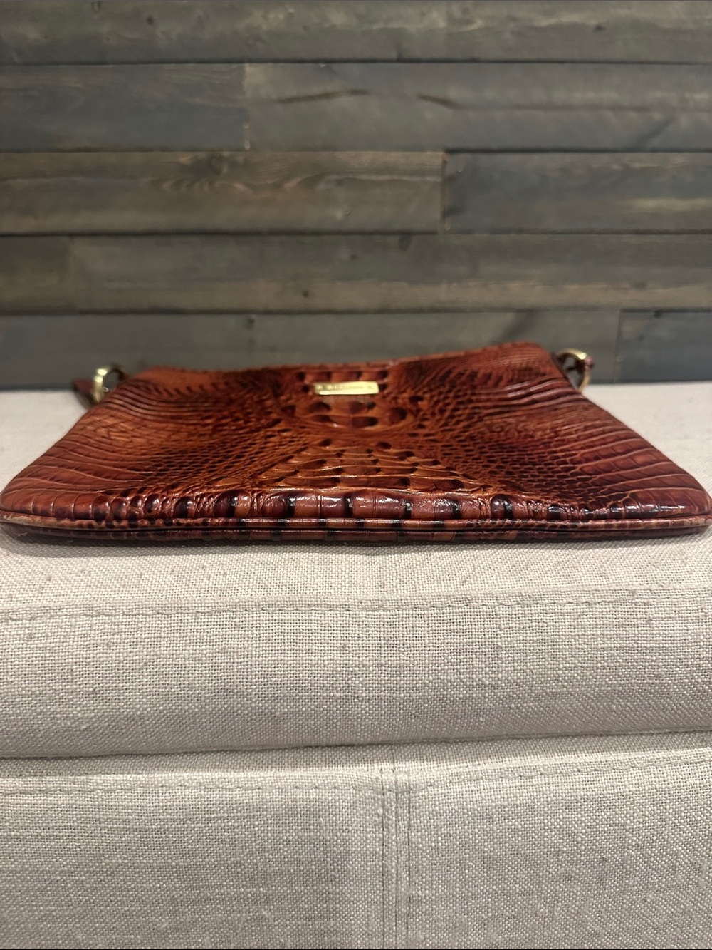Brahmin Cognac Embossed Croc Leather Crossbody - Picture 4 of 7